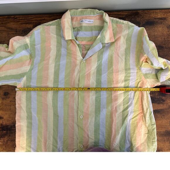 Zara Striped Camp‎ Shirt Pastel Button Up Short Sleeve Casual Top XL - Picture 5 of 7